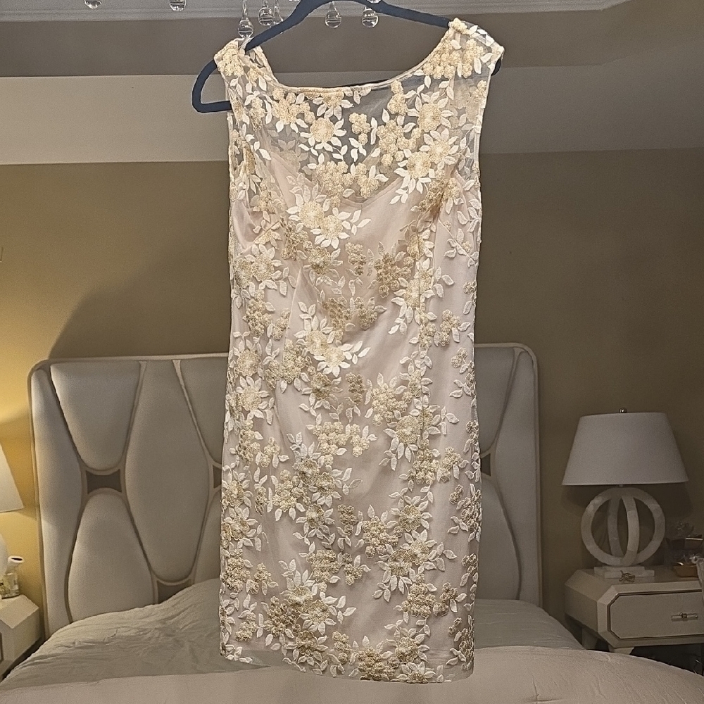 Ralph Lauren Cream and Gold Floral Mini Dress Size 14